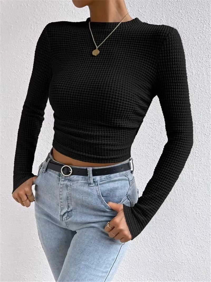 Damer moderigtigt Cropped Langærmet T-Shirt med Ribstruktur Stilla