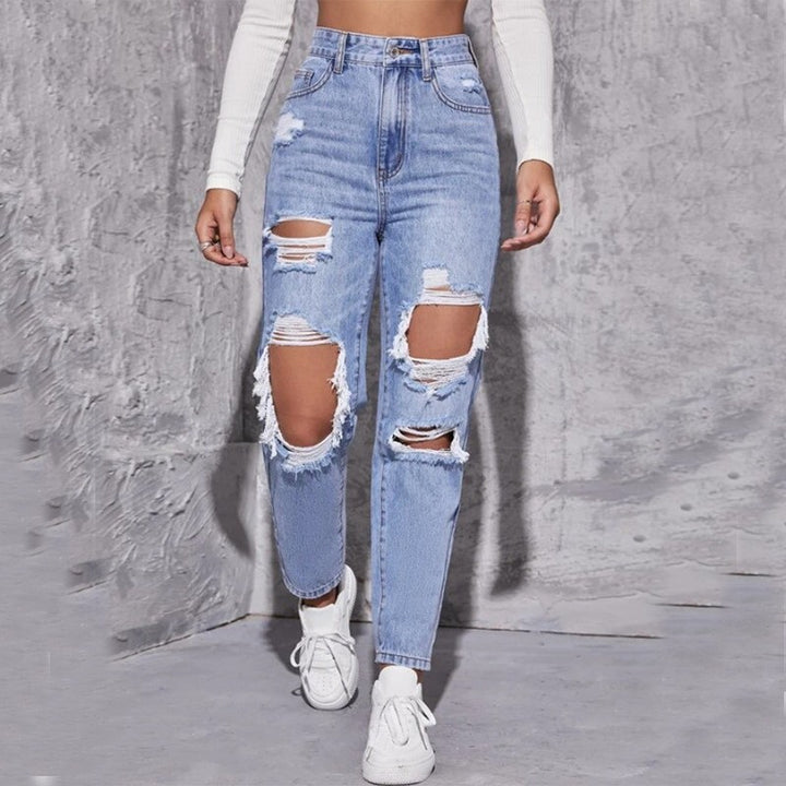 Dame High-Waist Ødelagte Jeans i moderne Relaxed-Fit-stil Stilla