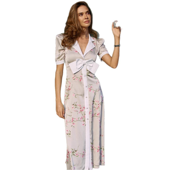 Dame Elegant og legende Maxikjole med taljebinding og blomsterprint Stilla