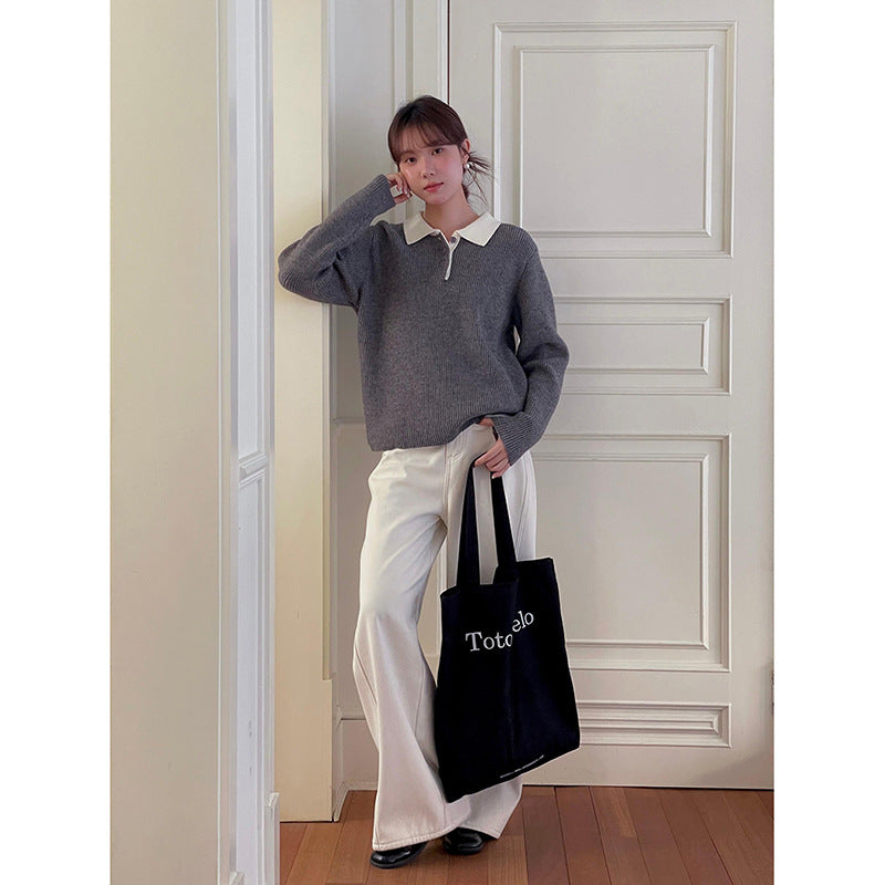 Damer afslappet sweater med polo krave Stilla