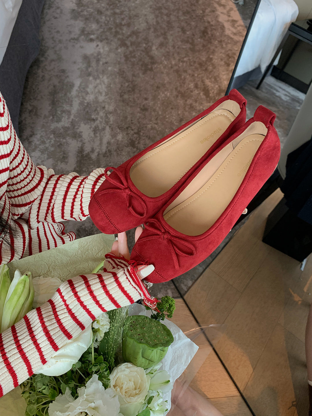 Dame Wildleder Ballerina Flats med sløjfe detalje Stilla