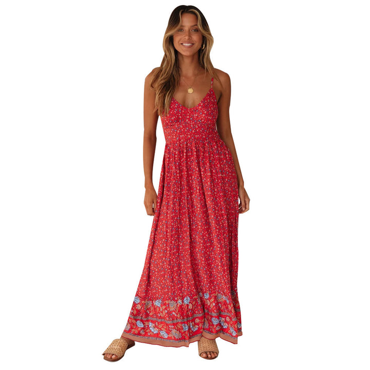 Dame blomsterprint maxikjole med justerbare spaghetti-stropper Stilla