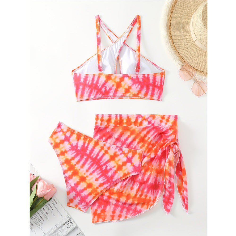 Dame Triangel-Bikini-Sæt med Sarong og moderne farvemønster Stilla