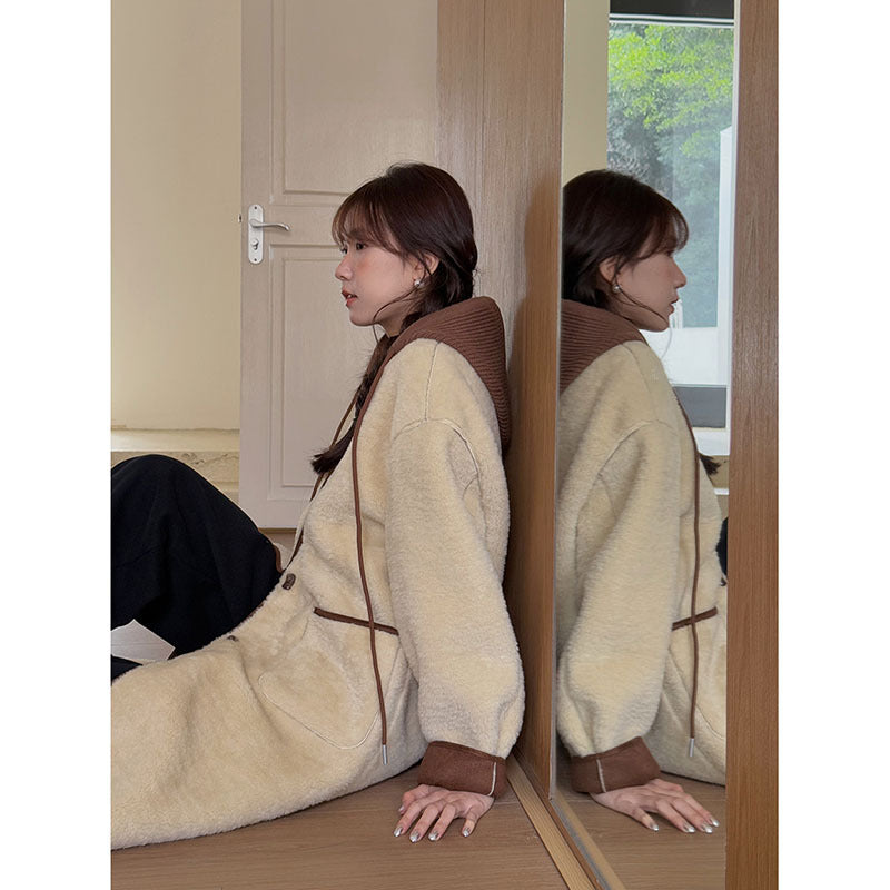 Dame Oversized Uld-Jakke med luksuriøst Teddy-Materiale Stilla