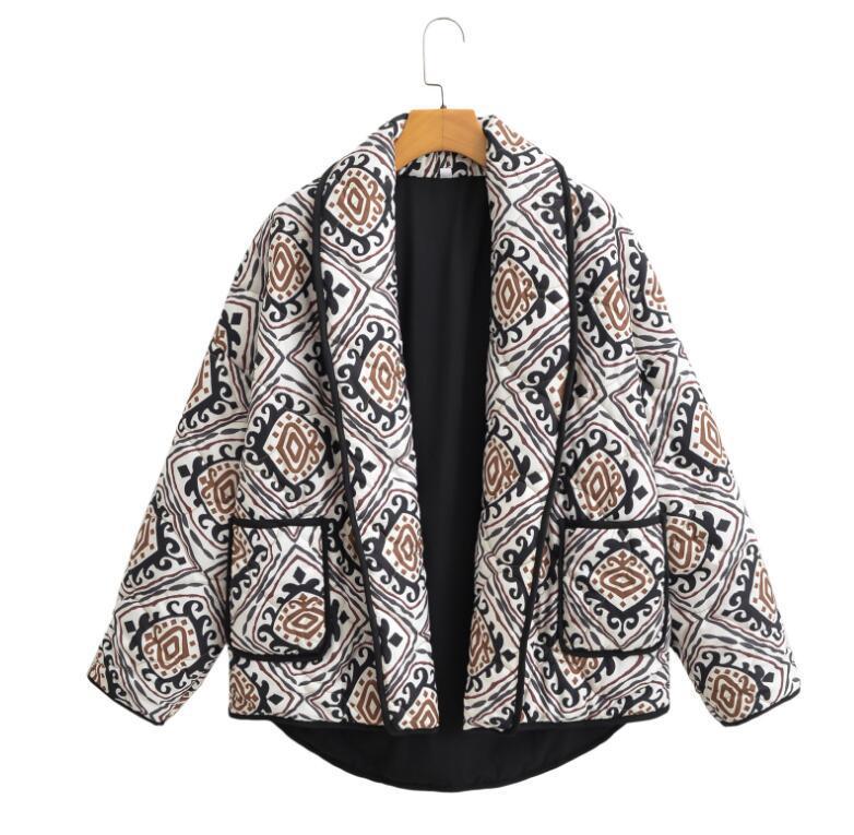 Dame Quilted Jakke med geometrisk mønster og lommer Stilla