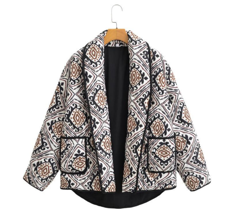 Dame Quilted Jakke med geometrisk mønster og lommer Stilla