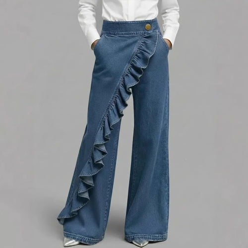 Kvinders brede jeans bukser med volangdetalje Skovae