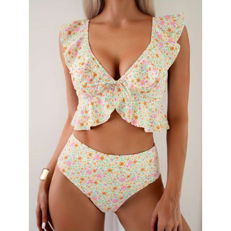 Damer Floral Bikini-Sæt med legende Ruffles design og høj talje Stilla