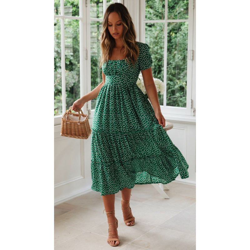 Femme Floral Print Maxi-Kjole med firkantet Udsnit Stilla