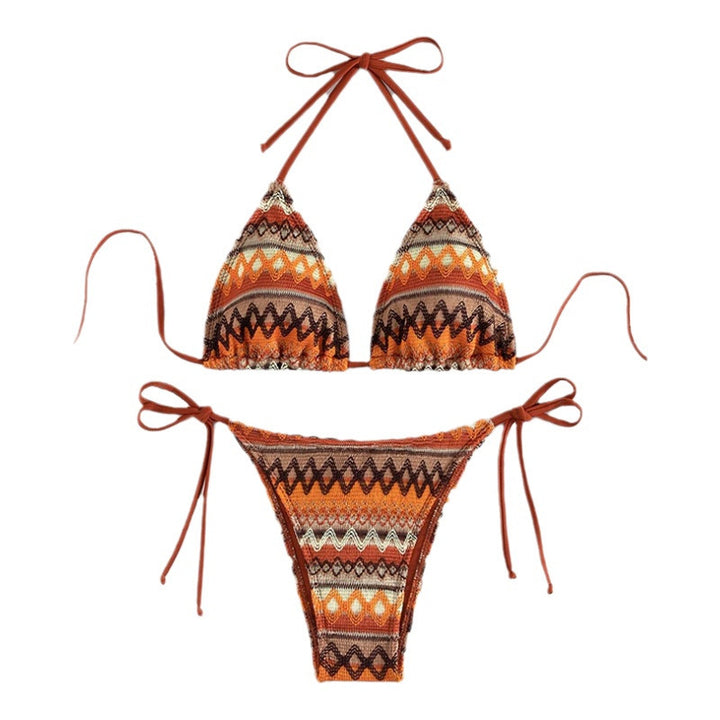 Dame Triangle-Bikini med trendy etnisk mønster og justerbare bindebånd Skovae