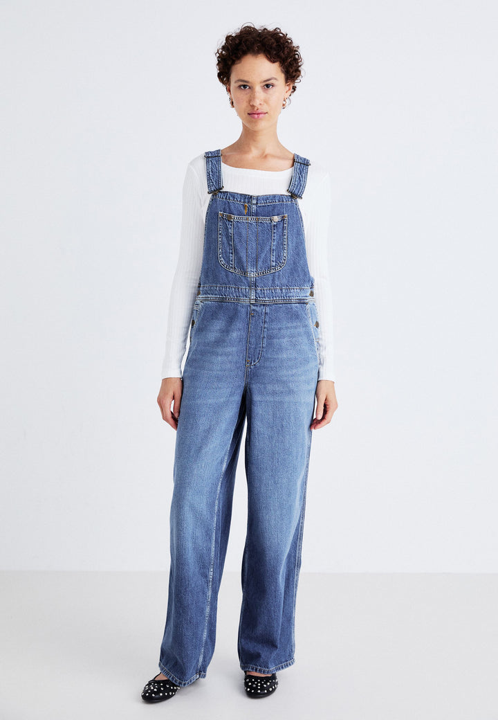 Dame denim overalls med bred ben og justerbare stropper Skovae