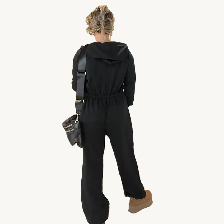 Dame casual jumpsuit med praktisk lynlås og hoodie-krave Stilla