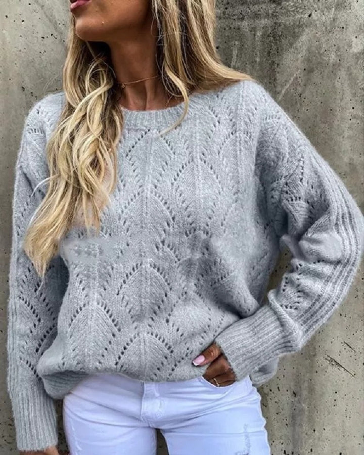 Dame elegant strikpullover med filigranmønster Stilla