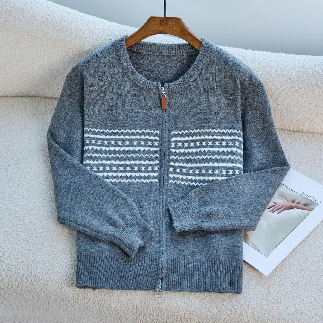 Kvinders cardigan med elegant lynlås og grafisk mønster Stilla