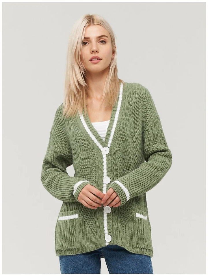Dame struktureret strik cardigan med kontrastkant Stilla