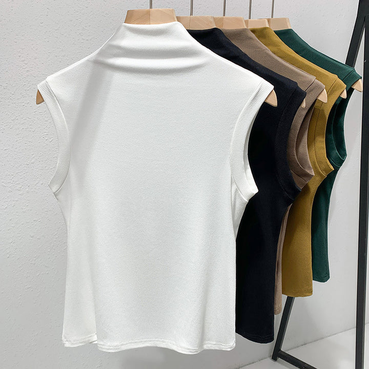 Dame ærmeløs top med højhalset ribdesign Stilla