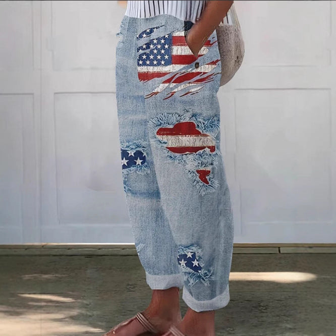 Dame jeans med amerikansk motiv Stilla