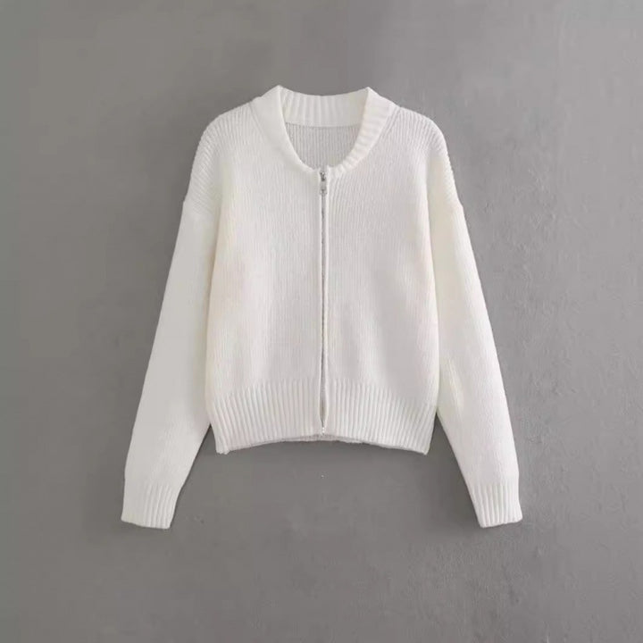 Kvindernes moderne cardigan med voluminøse ærmer og lynlås Stilla