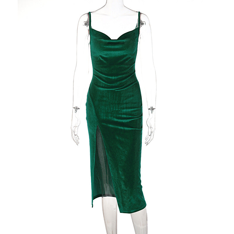 Dame Elegant Satin-Midikjole med Drapering og Slids