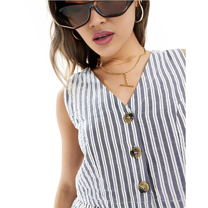 Dame Cropped Bluse med moderigtigt stribemønster Stilla