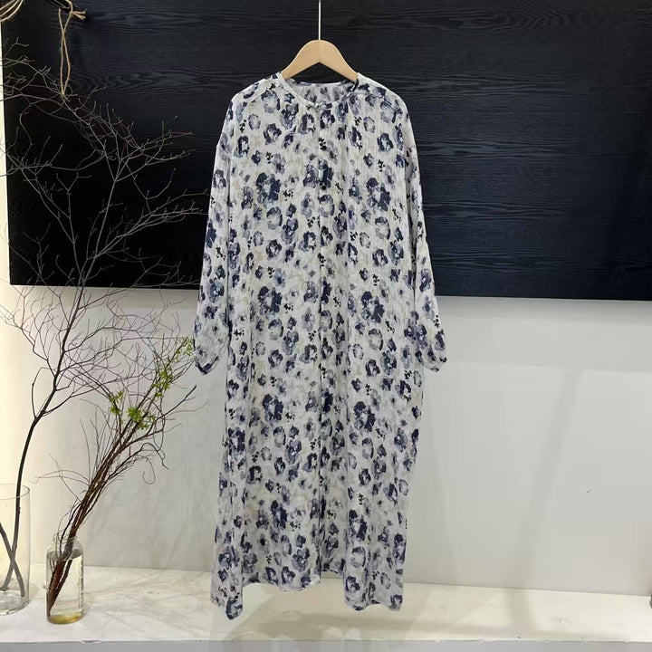 Dame Floral Print Lange Knaplukning Kjole Stilla
