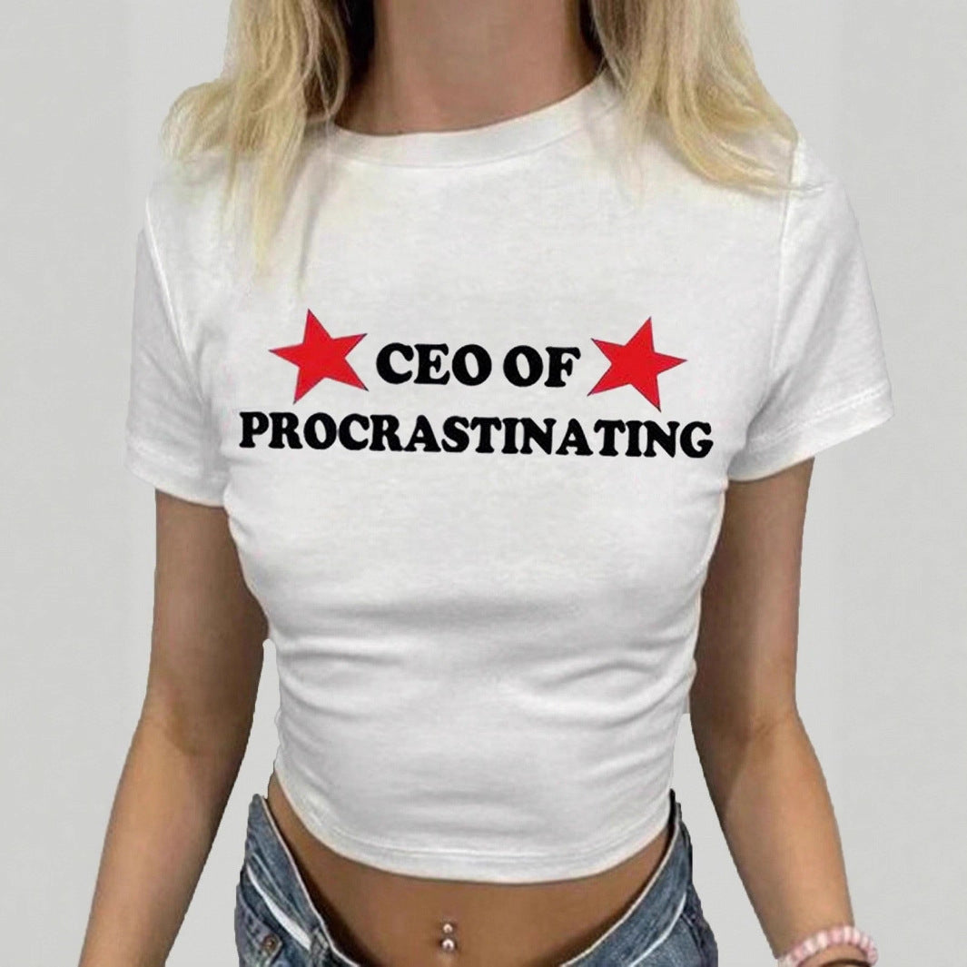 Dame T-shirt med kreativt statement-tryk Skovae