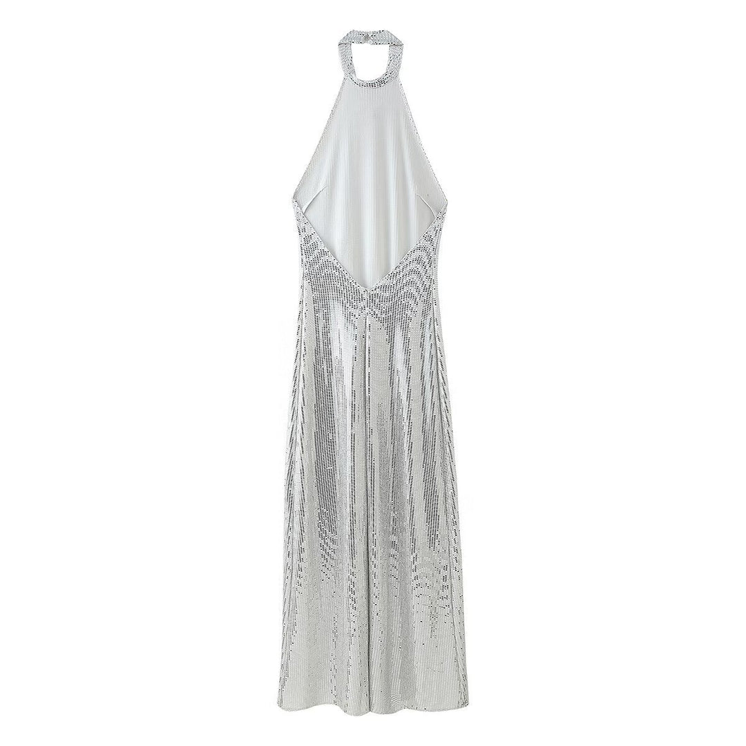 Femme Halter Neck Perlede Maxi Kjole Stilla