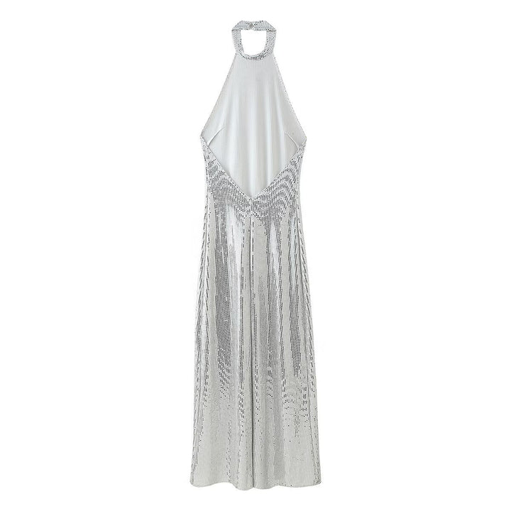 Femme Halter Neck Perlede Maxi Kjole Stilla