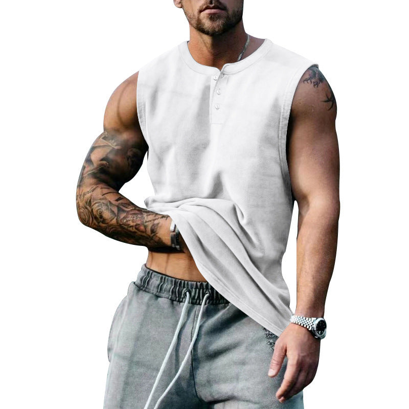 Herren ærmeløst Henley-shirt med dekorative knapper og afslappet snit Stilla