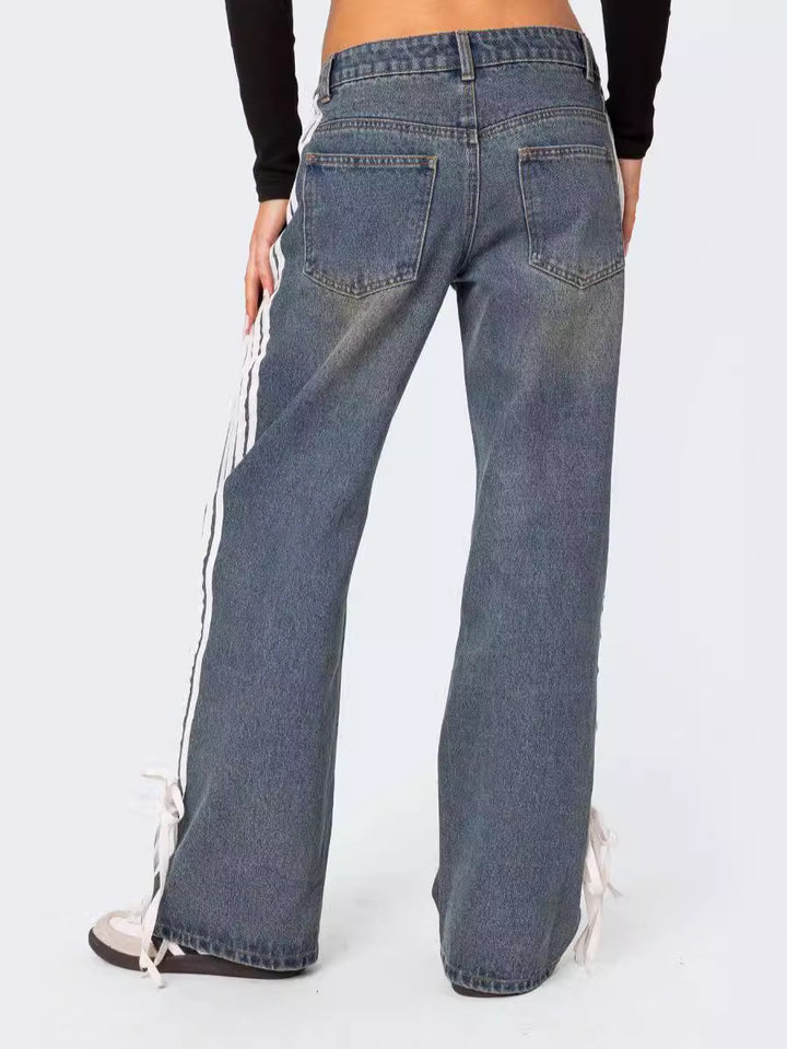 Dame brede jeans med sidelængder Stilla