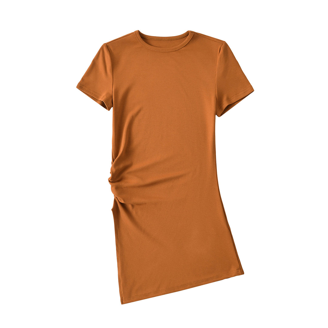 Dame figurtilpasset T-shirt kjole med asymmetrisk søm og moderne flæse detaljer Stilla