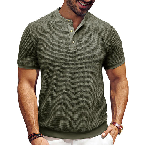 Herre kortærmet Henley-shirt med struktureret design og elegant knaplukning Stilla