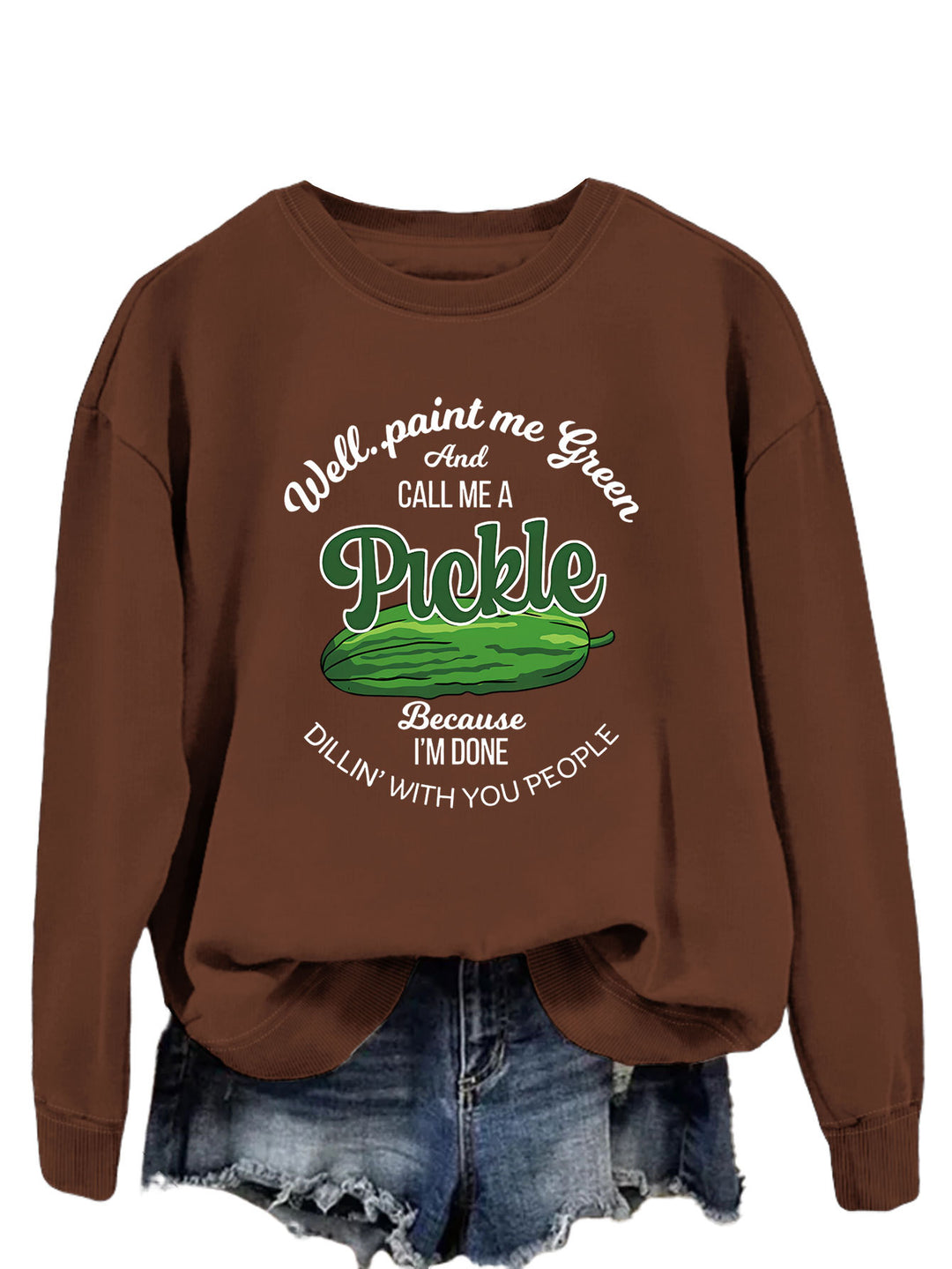 Kvinders sweatshirt med et sjovt agurkmotiv og kreativt tryk Stilla