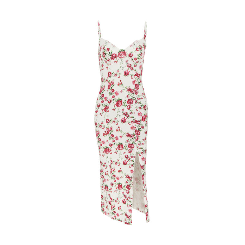 Damens spaghetti-strop bluse skjorte med blomster mønster og spids Skovae