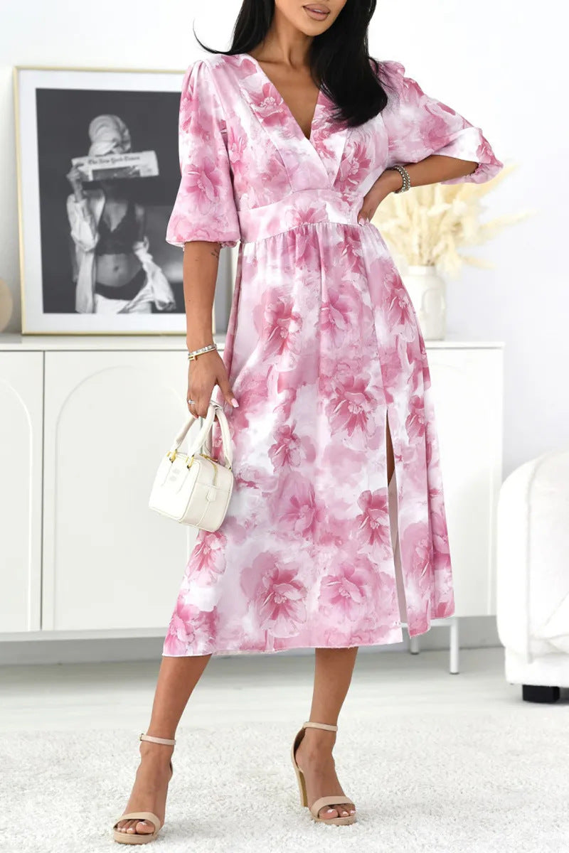 Dame Maxikjole med blomsterdesign og sidelæg Stilla