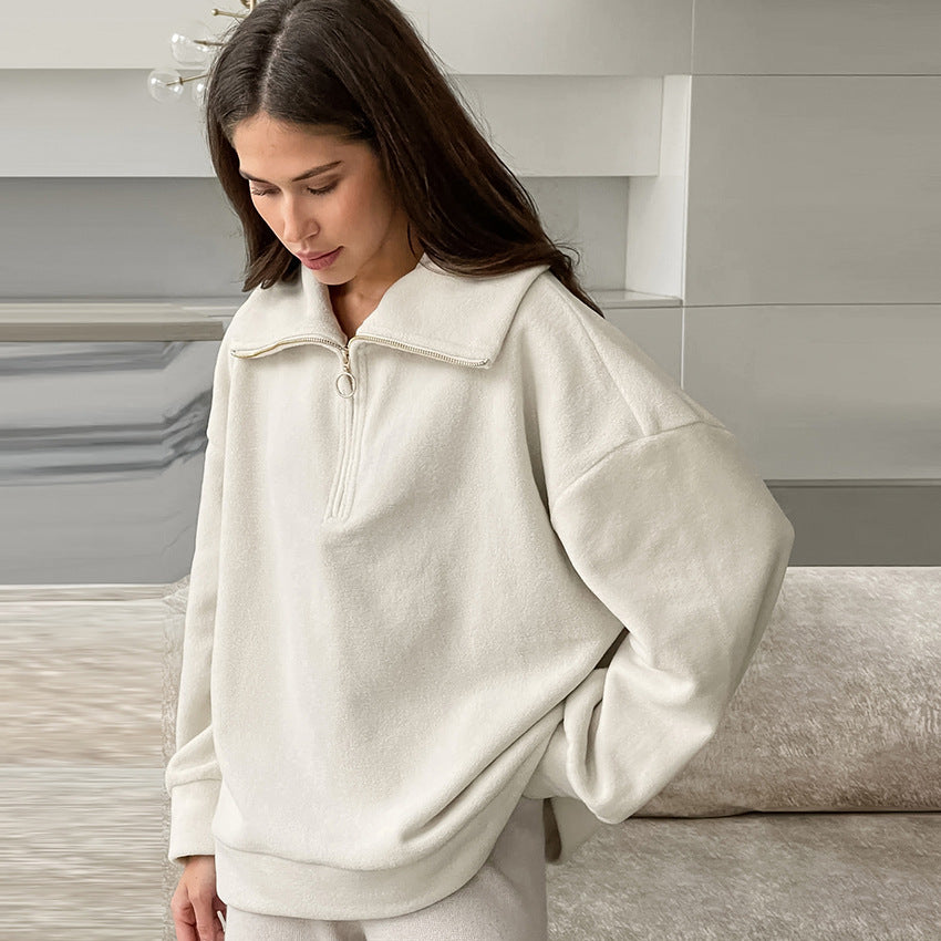 Dame hyggelig fleece-pullover med høj krave og lynlås Stilla