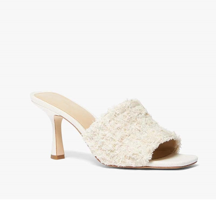 Femme High-Heeled Slide Mules med struktureret stof Stilla