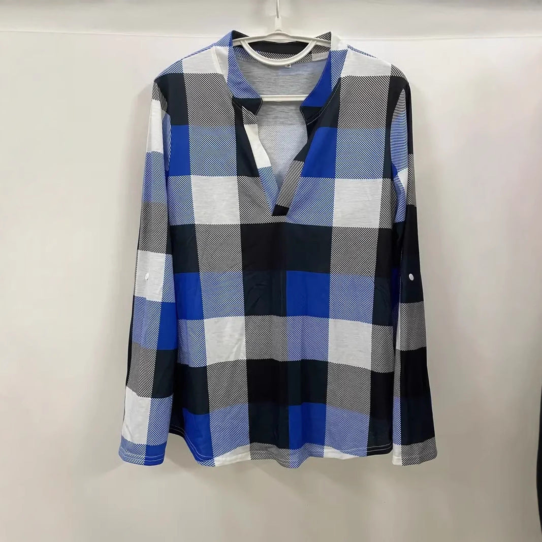 Damer Karo-Shirt med V-udskæring og afslappet snit Stilla