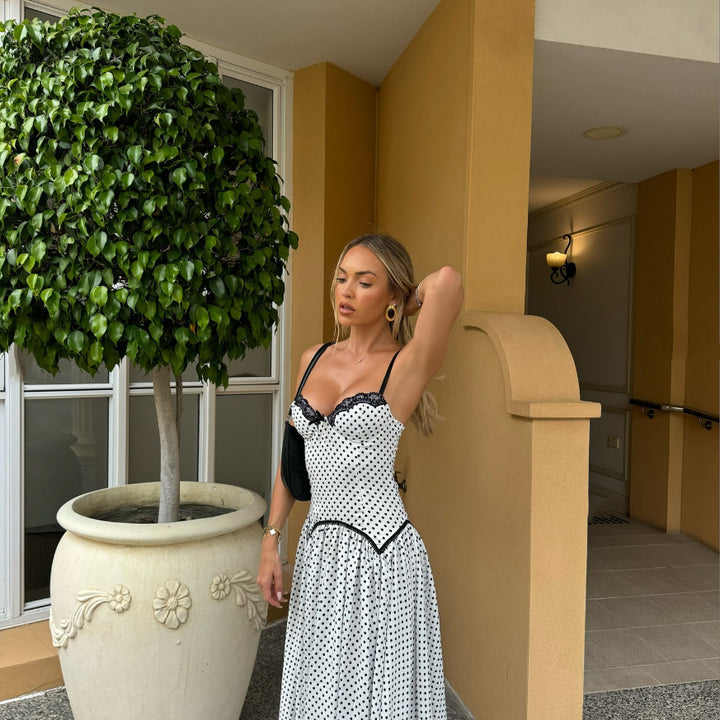 Damer Elegant Maxikjole med Polka-Dots og Blonde Stilla