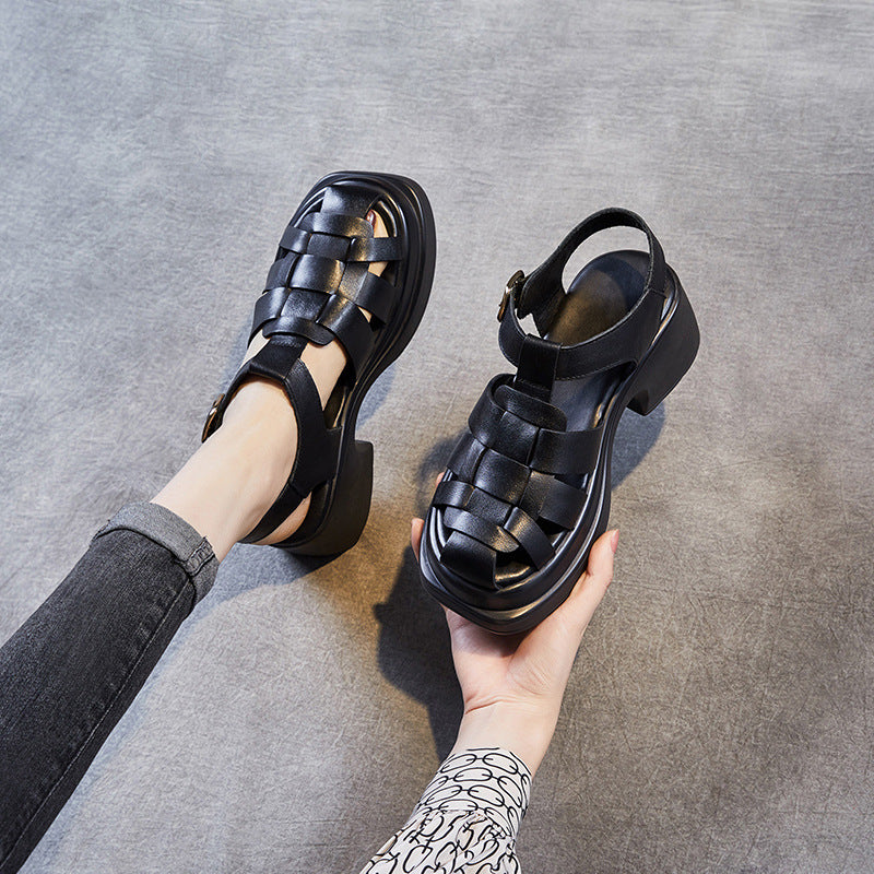 Dame Woven Leather Platform Sandaler Stilla