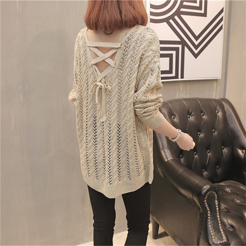 Femme Open-Back Strikpullover Stilla
