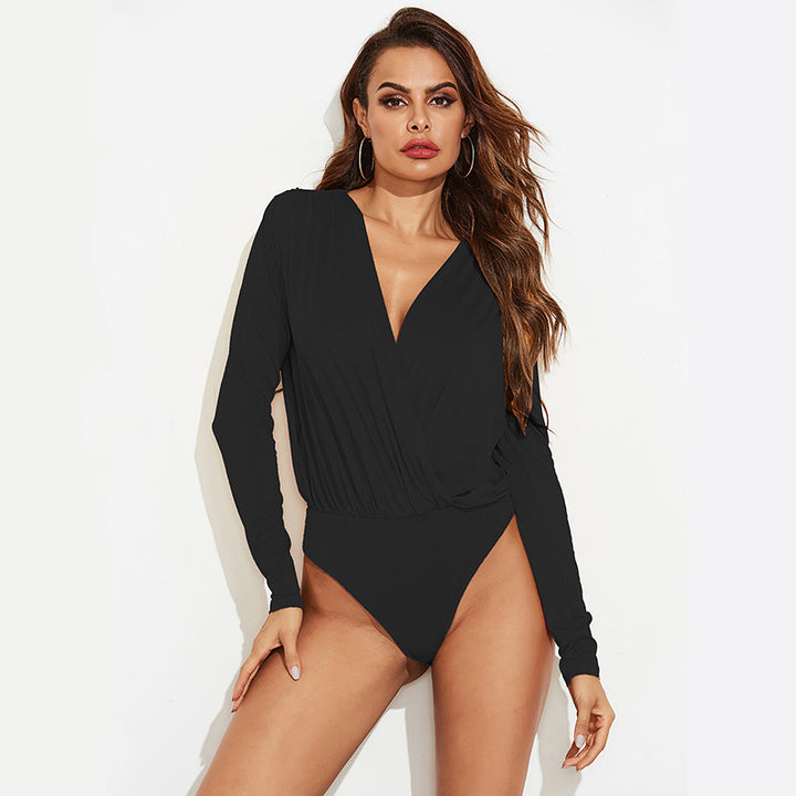 Dame Elegant Body med raffineret drapering og dyb V-udskæring Stilla