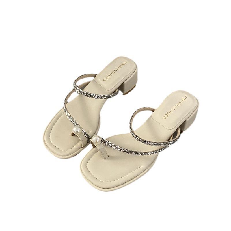 Dame elegante åbne tævesandaler med perle- og rhinestone-accent Stilla