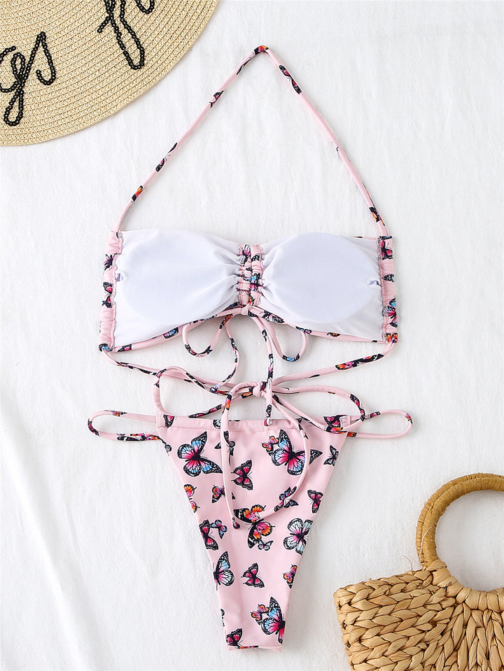Dame Bandeau-Bikini med justerbare stropper og raffinerede rynker Stilla