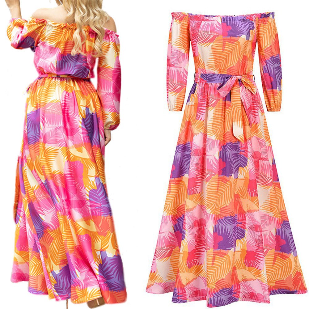 Dame Off-Shoulder Maxikjole med florale Applikationer Stilla