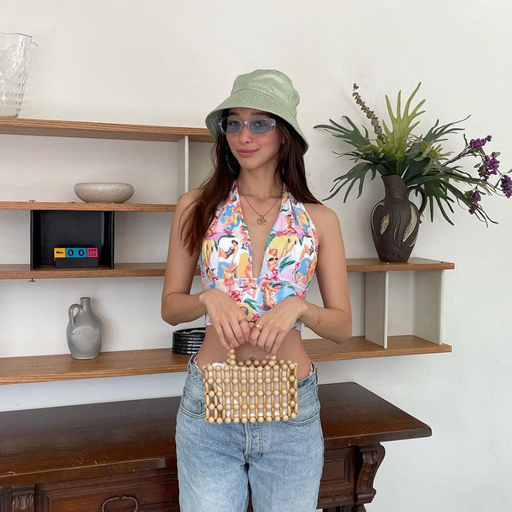 Dame vintage-inspireret halsbånd cropped top Stilla