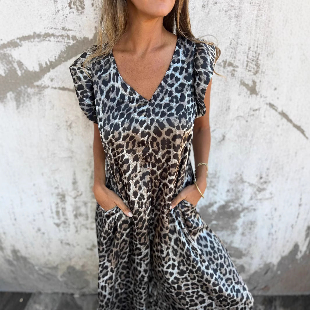 Dame Let maxi kjole i moderigtigt leopardprint med sidelommer Stilla