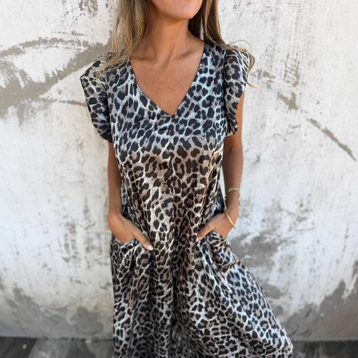 Dame Let maxi kjole i moderigtigt leopardprint med sidelommer Stilla
