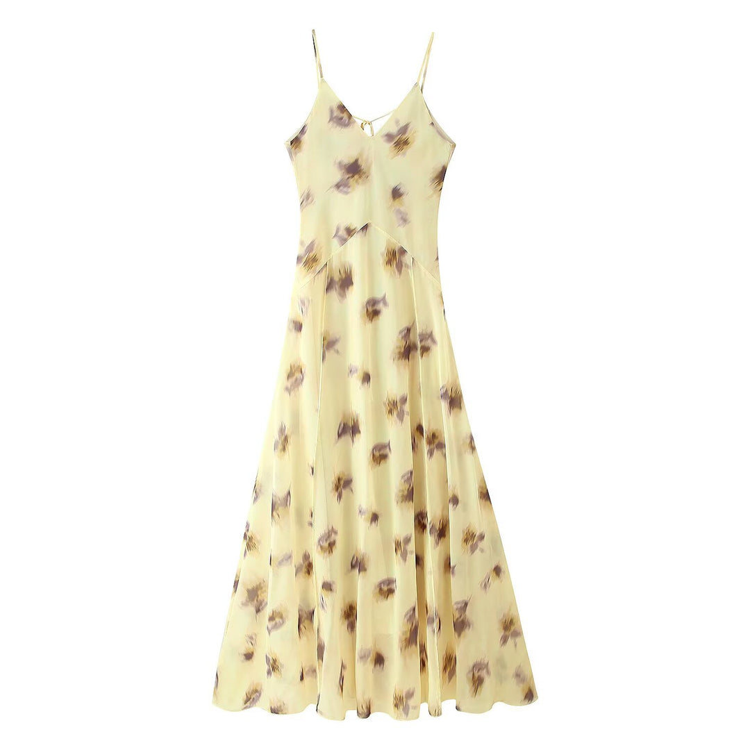 Femme Floral Print Maxi Kjole med justerbare stropper Stilla