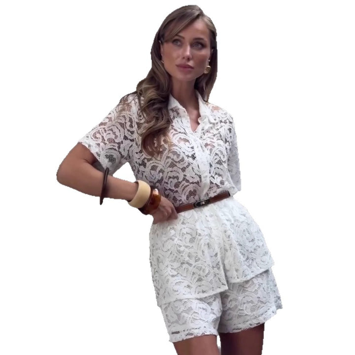 Damer Elegant og luftigt spidsetop- og shorts-sæt Stilla